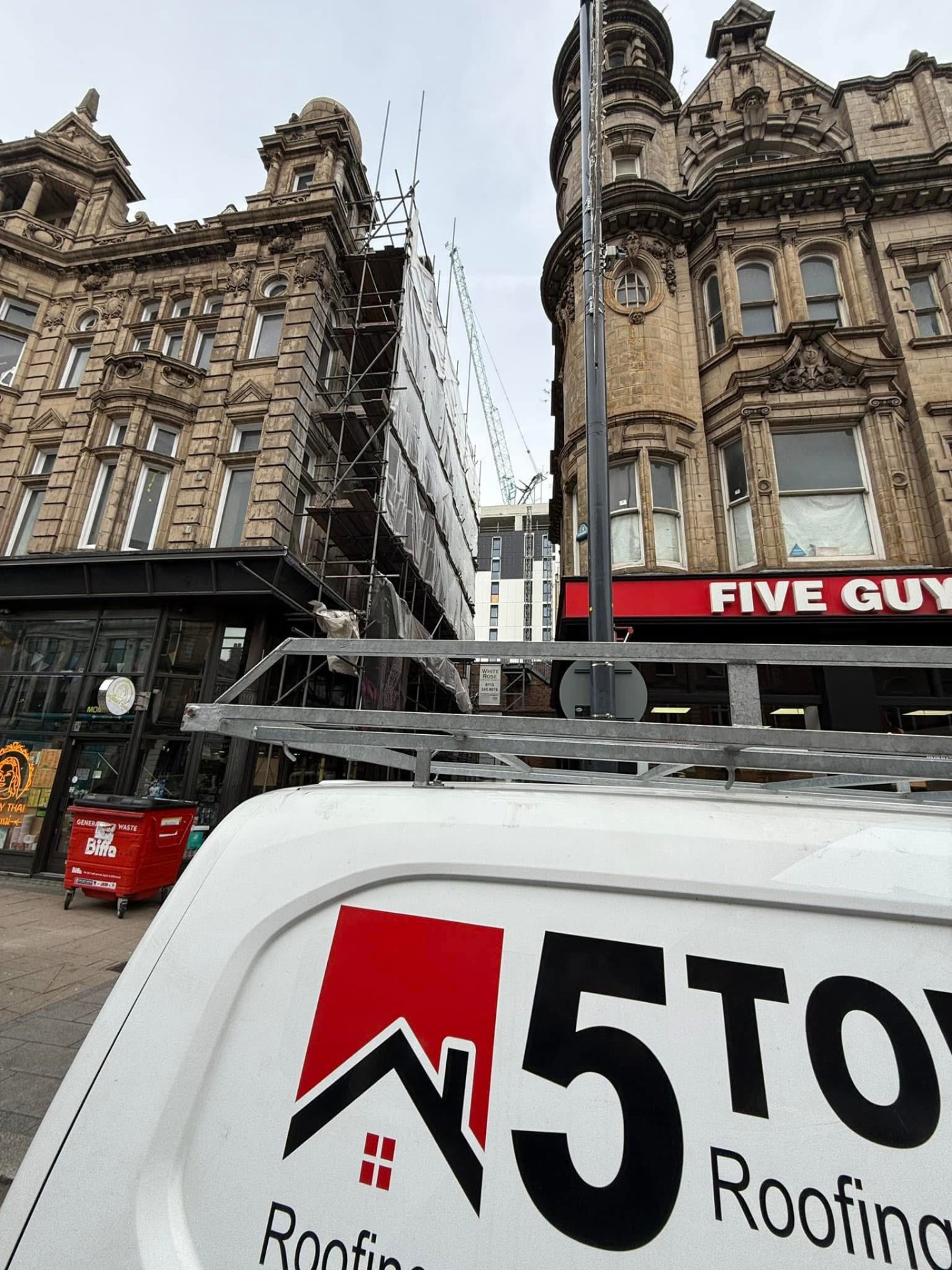 5 Towns Roofing van on site in Leeds